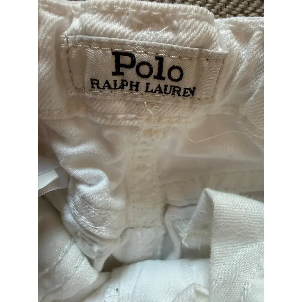 Polo Ralph Lauren White 4T Girls Adjustable Waist Embroidered Jeans Shorts